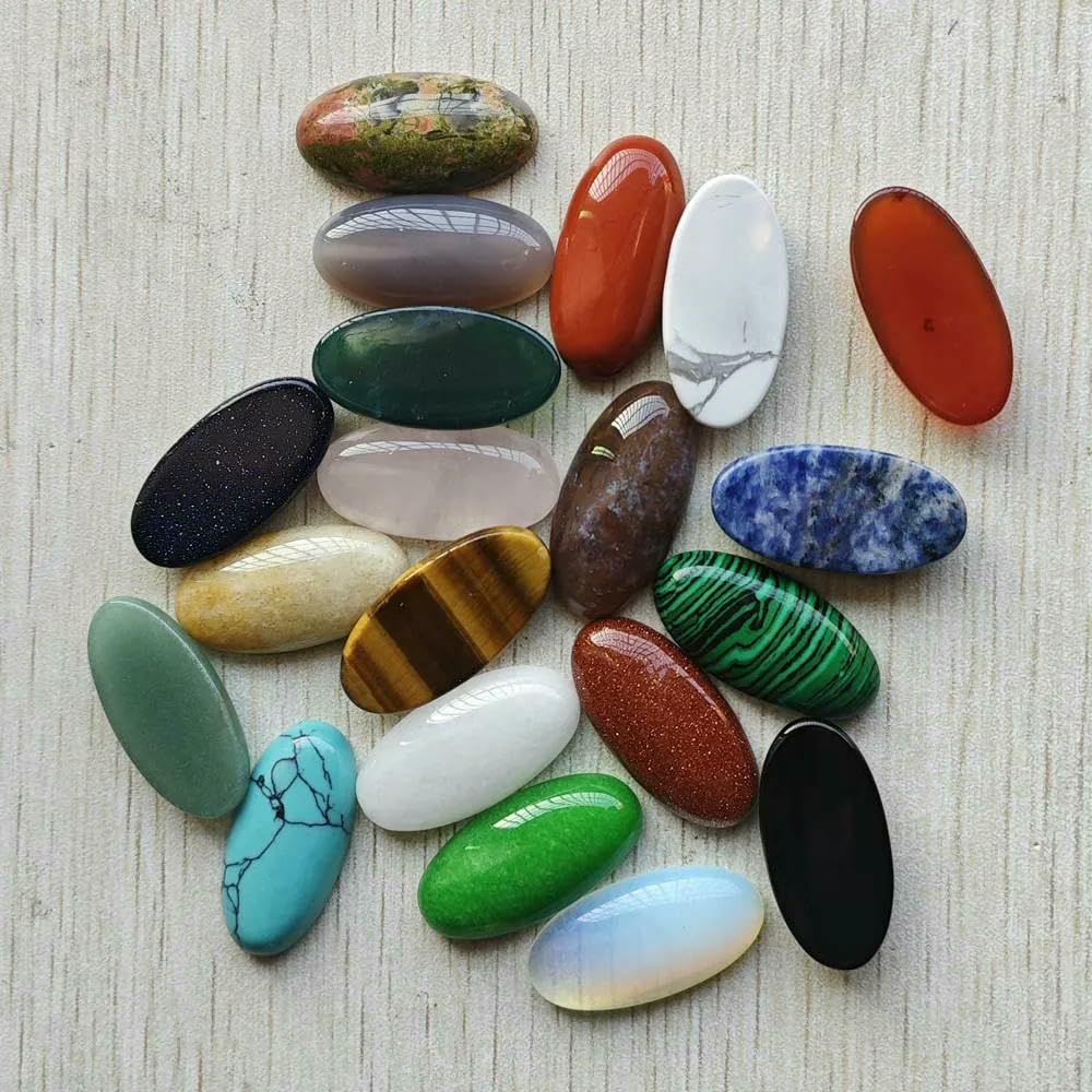 Cabochons ovales en pierre naturelle mélangée à la mode, accessoires de bijoux à faire soi-même, 15 x 30 mm, vente en gros, 20 pièces/lot, agate indienne