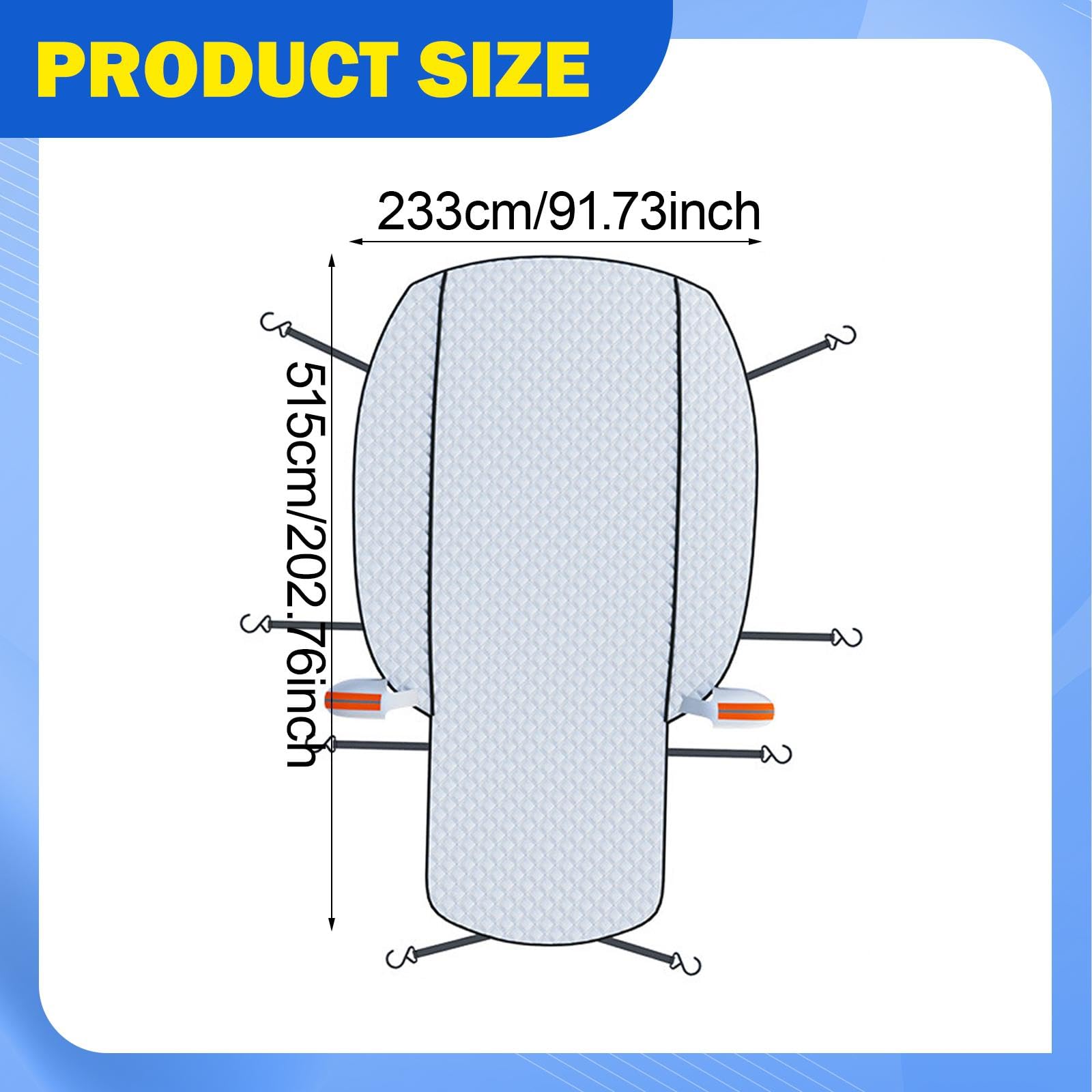 Pare-Brise Voiture Couverture Antigivre Protection Solaire Housse Aluminium Renforcé Résistante Contre La Neige La Glace Les Le Vent E, 233 X 515 Cm