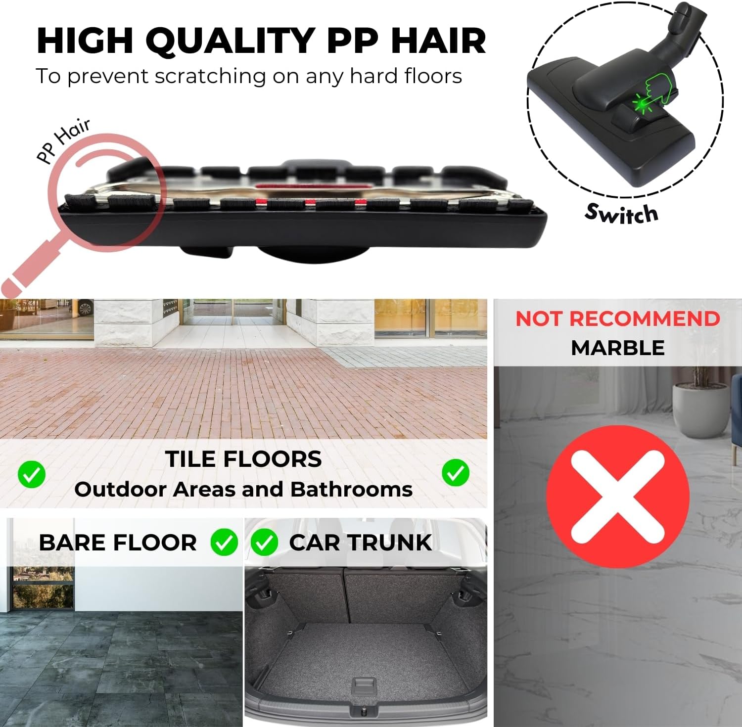 Replacement Vacuum Head Compatible with Miele Vacuum Cleaners| Works on Low-Pile Carpets and All Smooth Floors | 35MM Vacuum Floor Brush and Carpet Attachment | Hardwood Floor Attachment