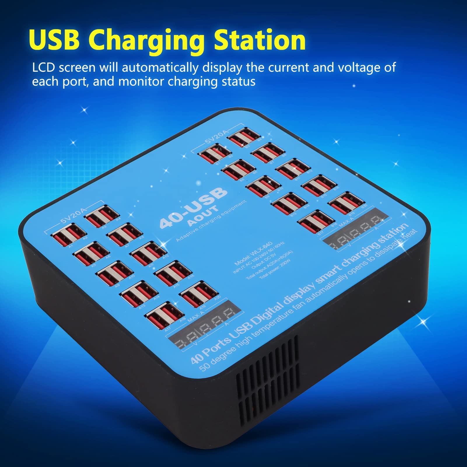 USB Charger USB Charging Station 40 Port 200W Multiport Phone Charging Hub for Multiple Devices Smart Phone Tablet Laptop Computer - Image 2
