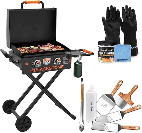 Parrilla Blackstone de 22 pulgadas con capucha y soporte para parrilla, parrilla plegable para exteriores, parrilla de gas portátil de propano,
