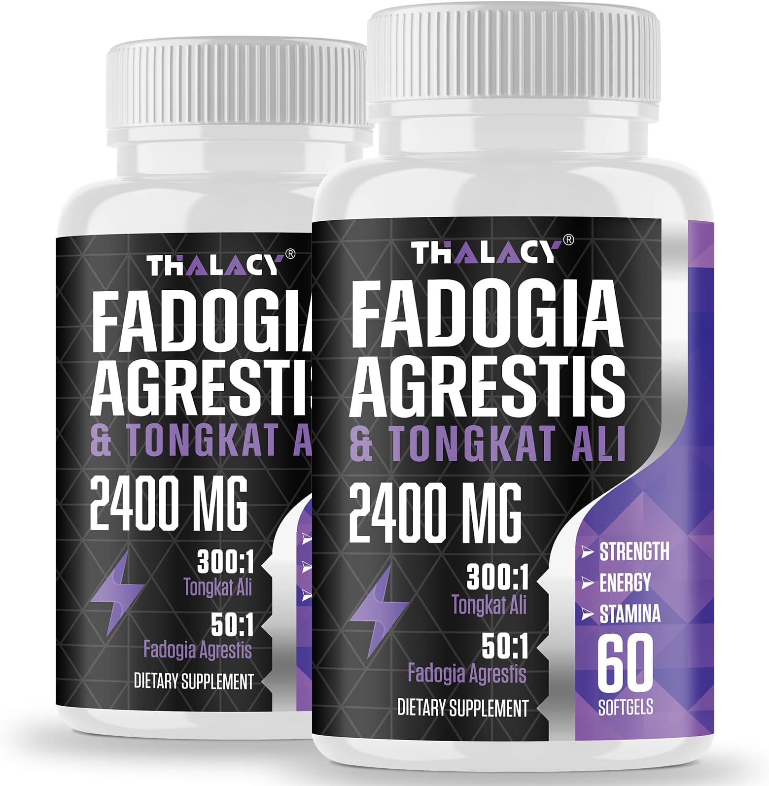 Thalacy 2400mg Fadogia Agrestis Tongkat Ali Supplement - Fadogia Agrestis 1400mg & Tongkat Ali 1000mg Ultra Blend, Maximum Strength, Muscle Mass & Athletic Performance, 120 Softgels