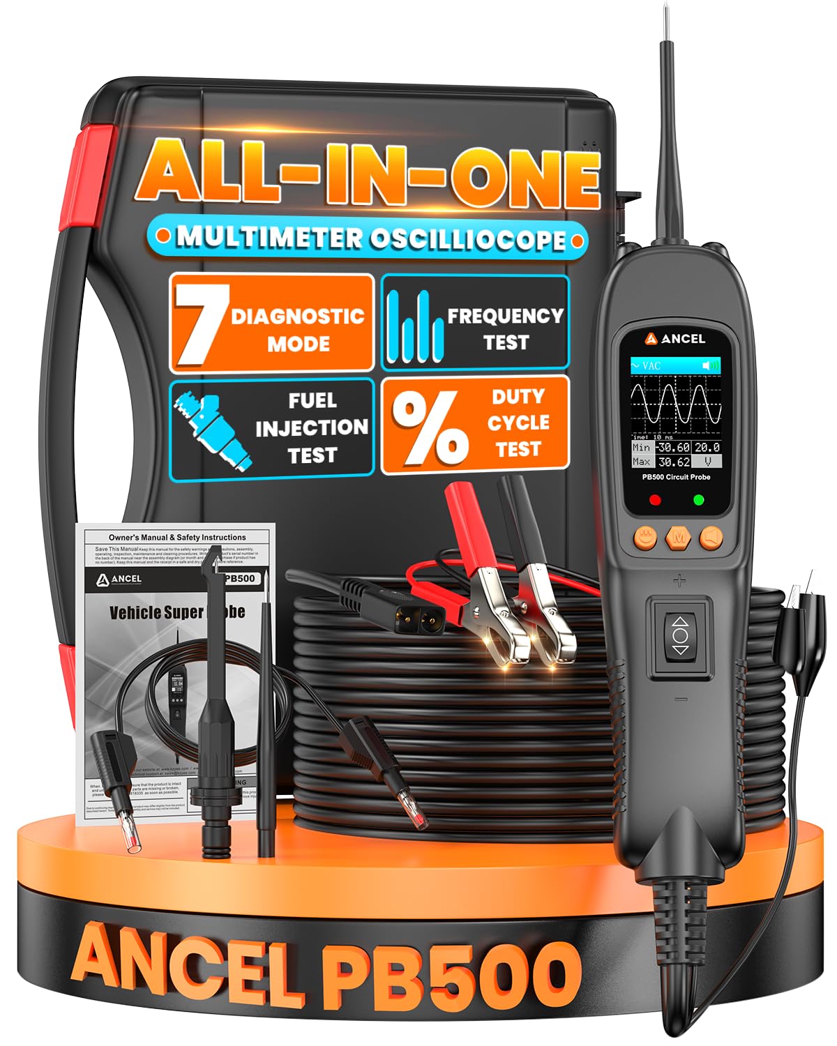 ANCEL PB500 automotive power circuit probe tester with display and leads