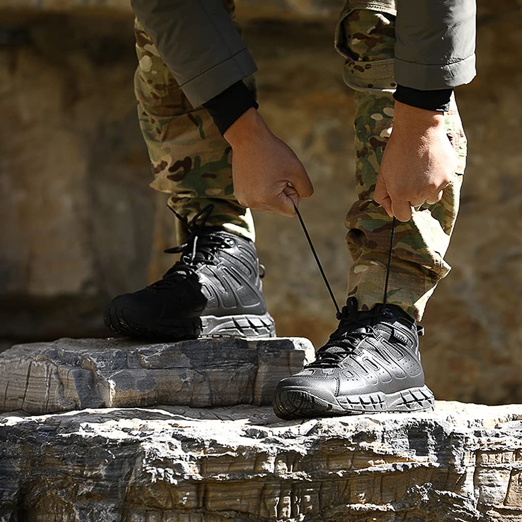 Stivali Tattici Uomini, Stivali da Combattimento Impermeabili in Pelle Scamosciata, Scarpe da Trekking in Pizzo a Basso Taglio, Black-44(UK 10)