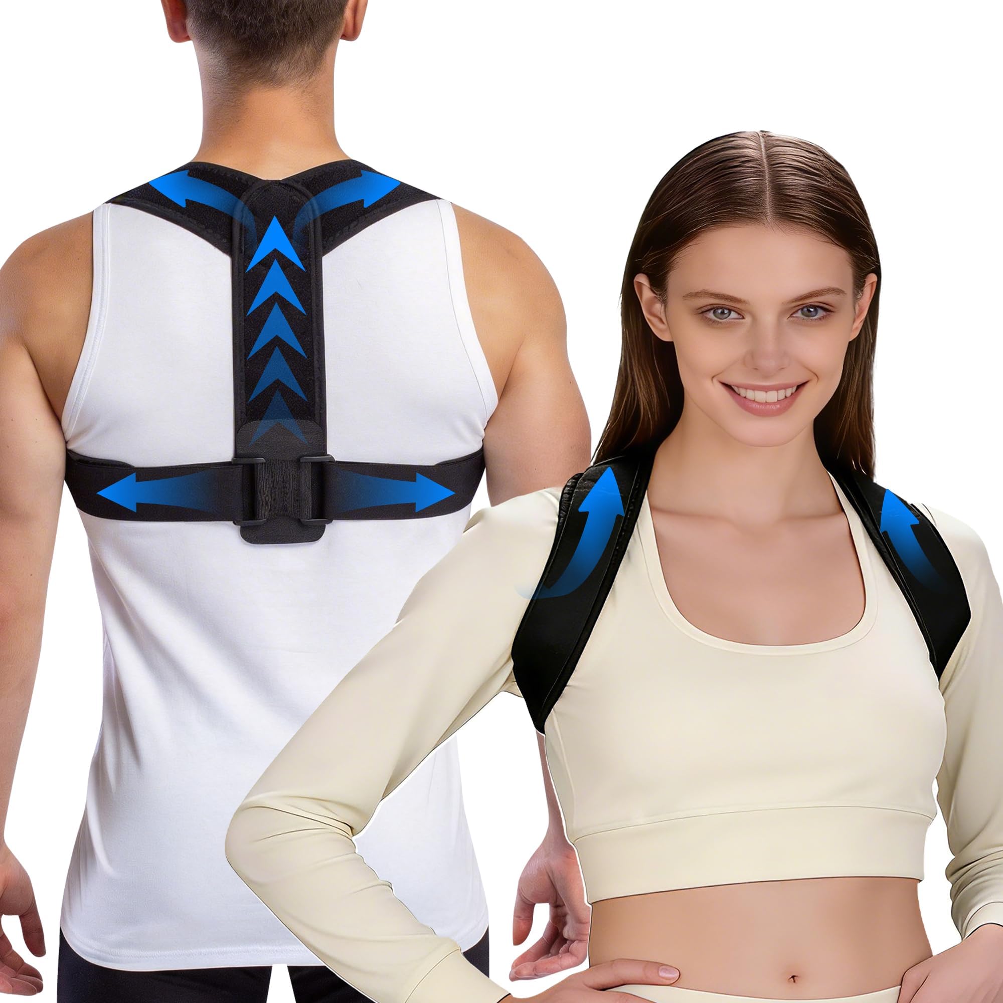 Upper Back Brace Posture Corrector for Women and Men, Adjustable Upper & Mid Back Support, Breathable Back Straightener for Neck, Shoulder & Clavicle Pain Relief