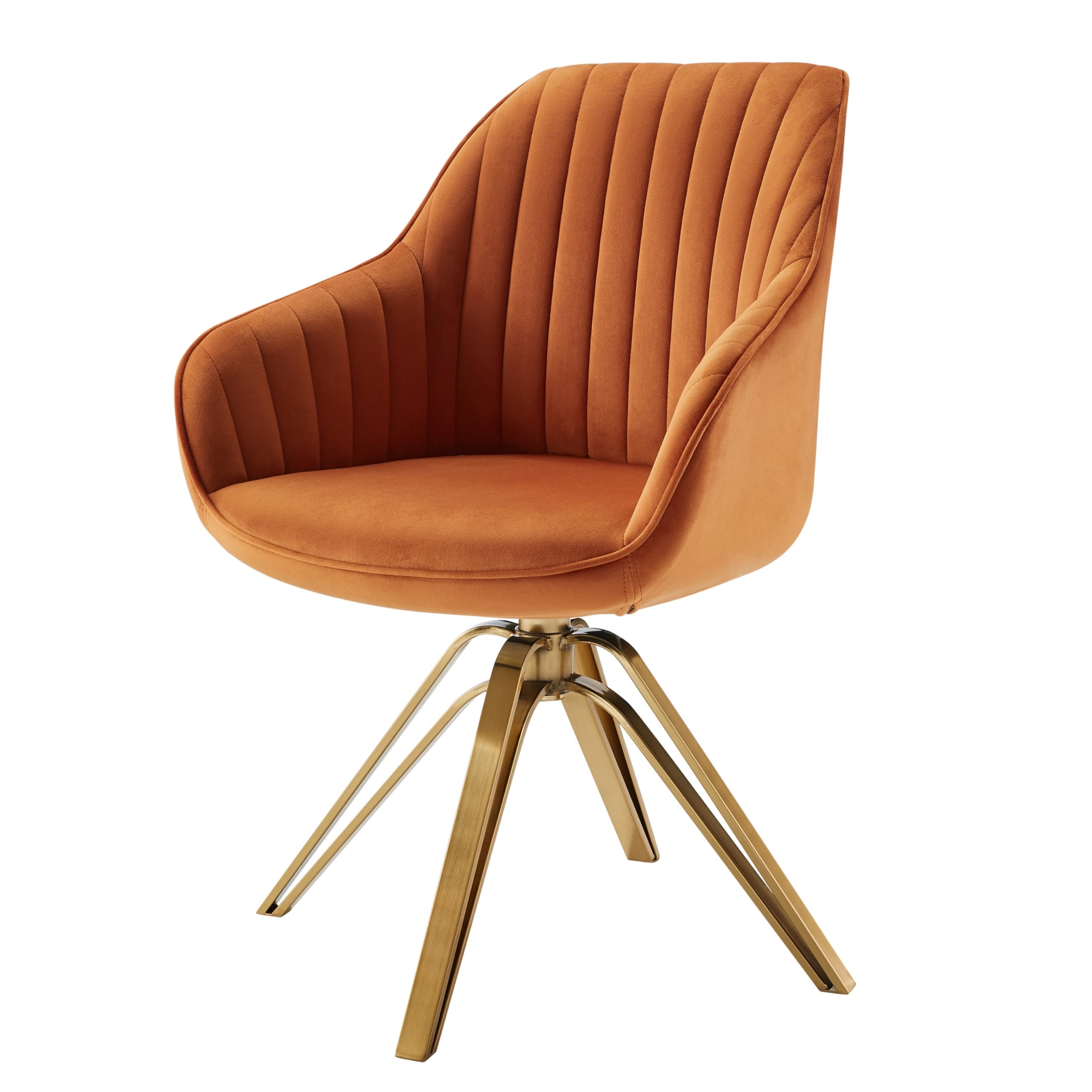 Volans Swivel Accent Chair, Mid Century Modern Swivel Desk Chair with Hollow Brushed Gold Plated Legs Office Chairs for Living Room, Dining Room, Small Space, Cinnamon