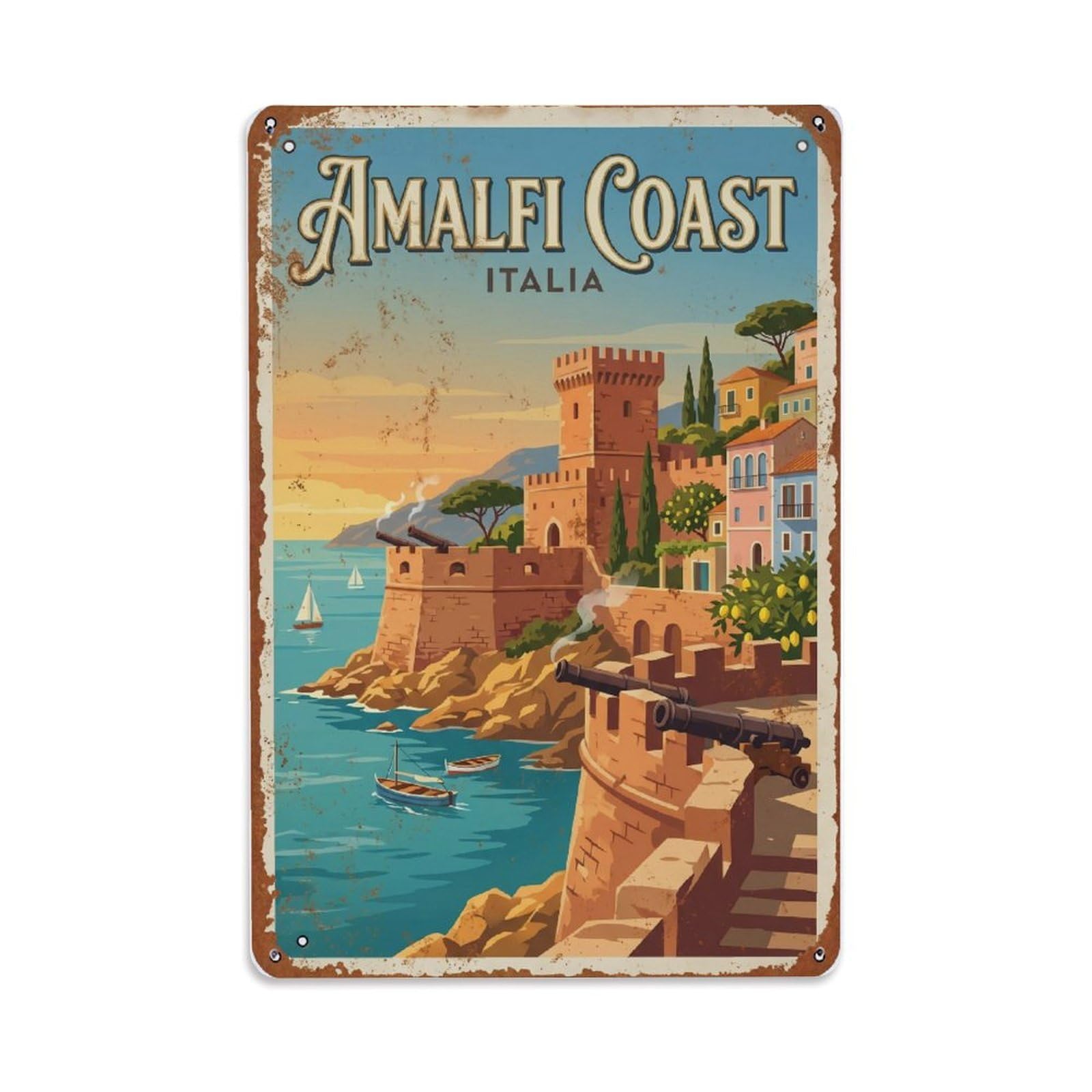 Vintage Travel Bastion Italy Coastal Metal Tin Sign Plaque Wall Decor for Cafe, Club Bar, Office, Home Garden Metal Poster 8x12Inch