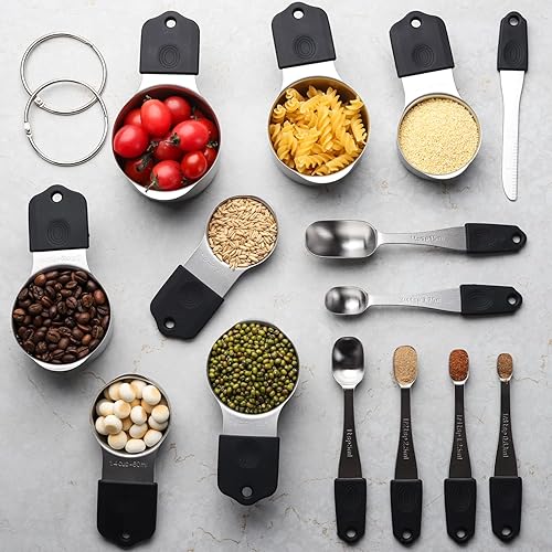 Miniatura 7 de El juego de tazas y cucharas medidoras magnéticas incluye 7 tazas medidoras de acero inoxidable, 6 cucharas medidoras magnéticas apilables con 1