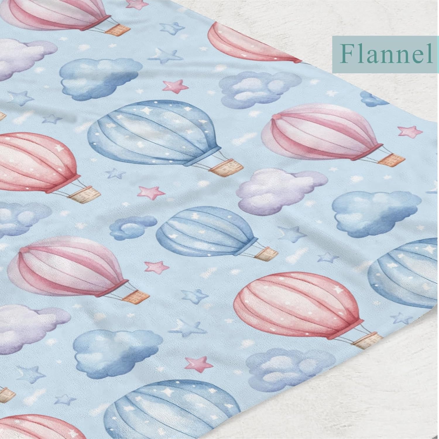 Cute Hot Air Balloon Stars Baby Blankets for Boy Girl Blue Pink Balloons Cloud Flannel Fleece Nursery Bed Receiving Swaddle Soft Infant Toddler Newborn Blankets for Crib Stroller