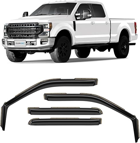 CLIM ART Protectores de lluvia increíblemente duraderos en el canal compatibles con F250 a F550 Super Duty 2017-2024 Crew Cab, deflectores de