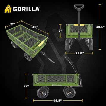 Gorilla Carts Steel Utility Garden Cart, 800 lb. Capacity, Flat Free Tires