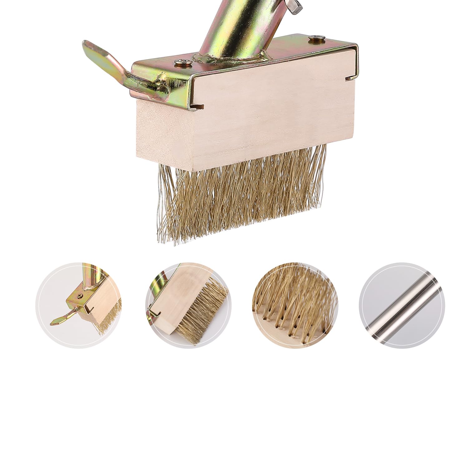 Brosse à mauvaises herbes à long manche pour nettoyer les terrasses, pavés et allées de terrasse avec poils métalliques coudés, grattoir à lame de 152,4 cm pour enlever l'accumulation de mousse (bleu)