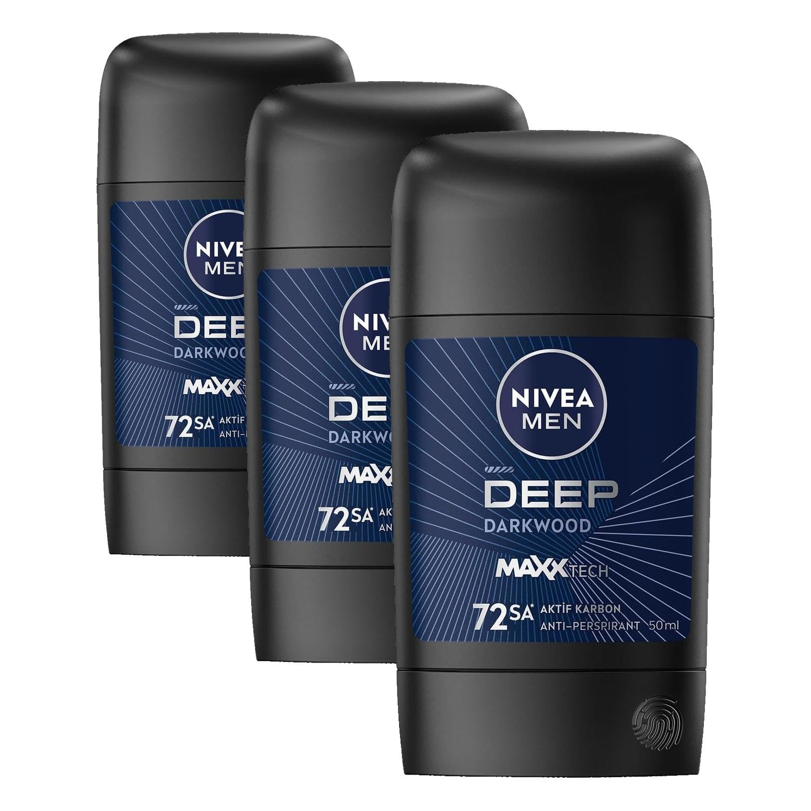 NIVEA MEN Erkek Stick Deodorant Deep Dimension 50 ml,72 Saat Ter ve Ter Kokusuna Karşı Anti Perspirant Koruma,Aktif Karbon (3 paketi)
