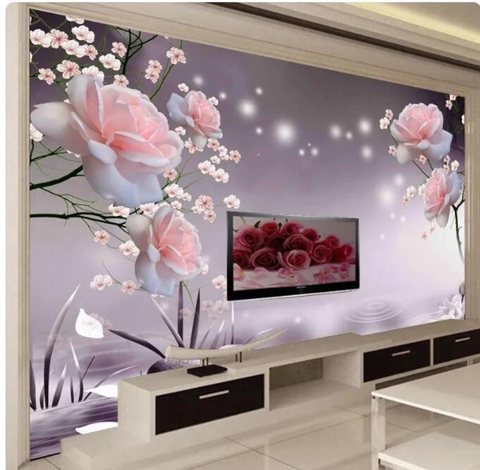 Carta da parati 3D Carta da parati con fiori di rosa Carta da parati Soggiorno TV Divano Camera da letto Decorazioni per la casa romantiche * 300 cm x 210 cm (118,1x82,7 pollici)