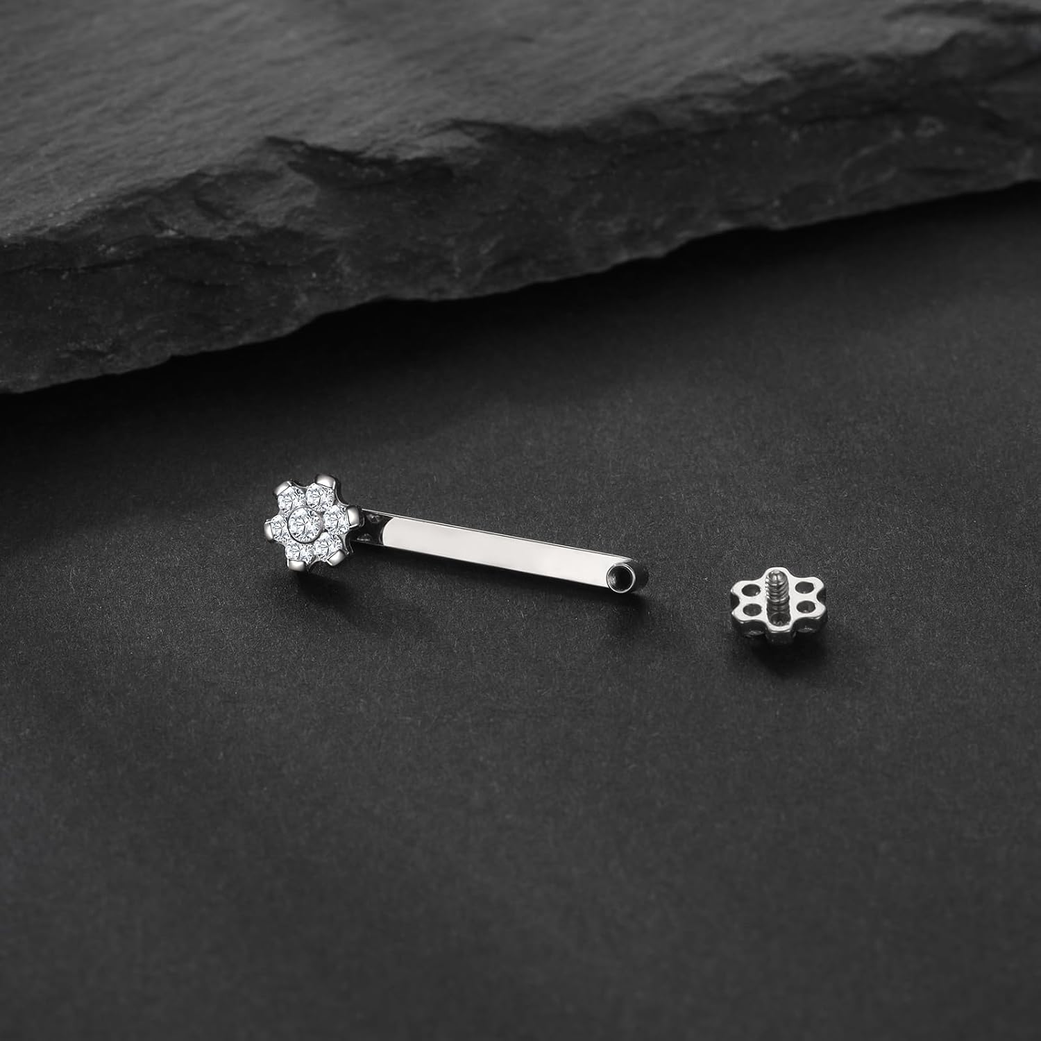 Xpircn Titanium Surface Tragus Piercing Jewelry 14G 10mm 12mm 14mm 16mm 18mm CZ Flower Staple Barbell Internally Threaded Surface Tragus Staple Bar Piercing Jewelry - Image 6