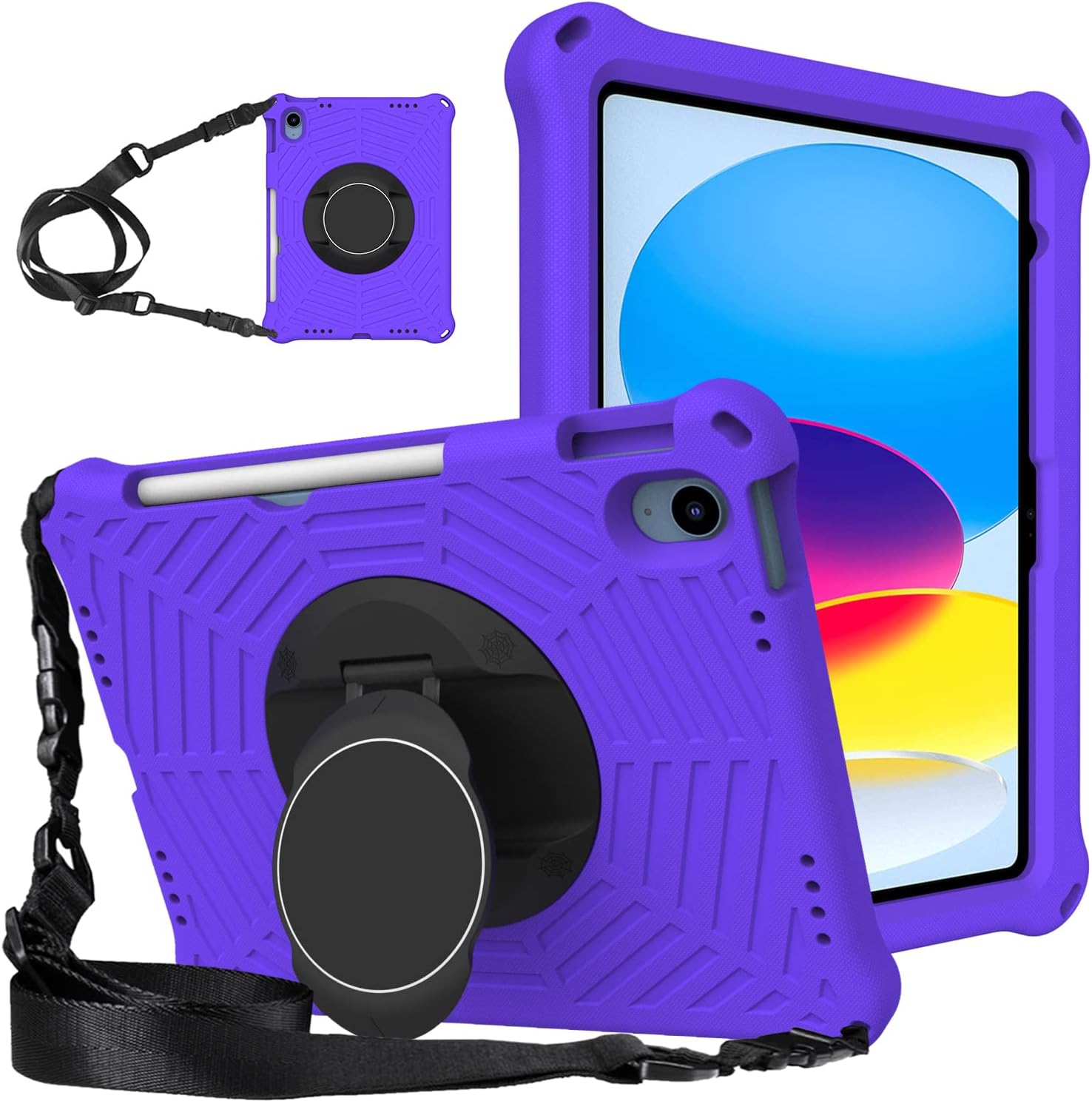 for iPad 10th Gen 2022 Release 10.9” Kids Tablet Case - EVA Lightweight Shockproof Dropproof Handle Kickstand Protective Cover with Shoulder Strap