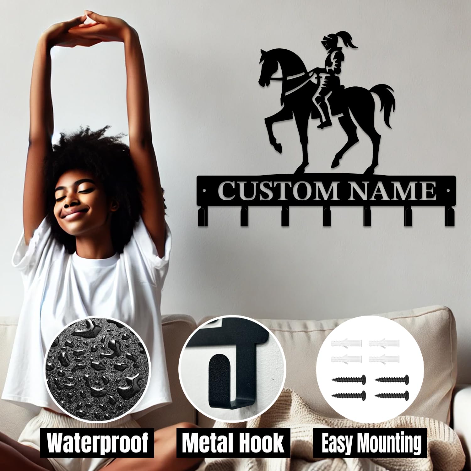 peanut case Personalized Farm Horse Keys Hooks,Custom Name Metal Cowboy Horse Art Keys Hooks,Metal Horse Lover Wall Home Storage Decorative Keys Hooks,Key Holder Hooks for Wall (Style C)