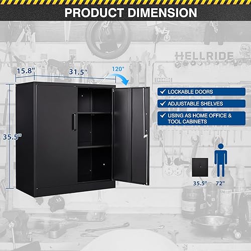 Miniatura 3 de Armario de almacenamiento de metal, archivadores de acero de 36 pulgadas de alto con puertas con cerradura y estantes ajustables, gabinete de Negro