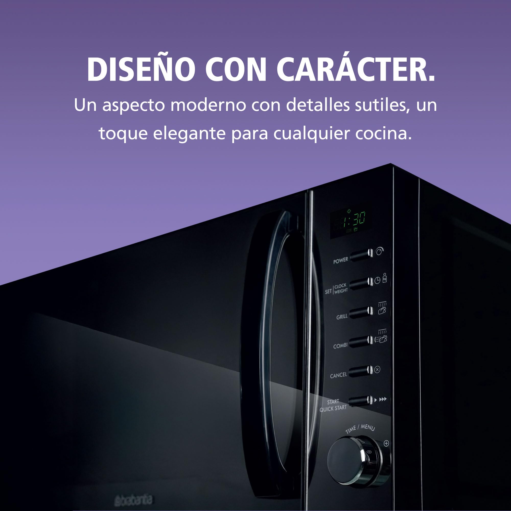 Microondas Brabantia con Función Grill, 20 Litros, Libre Instalación, 13 Programas Automáticos, 6 Niveles de Potencia, Temporizador Digital, Gran Capacidad, 700W, Negro, BBEK1145DG