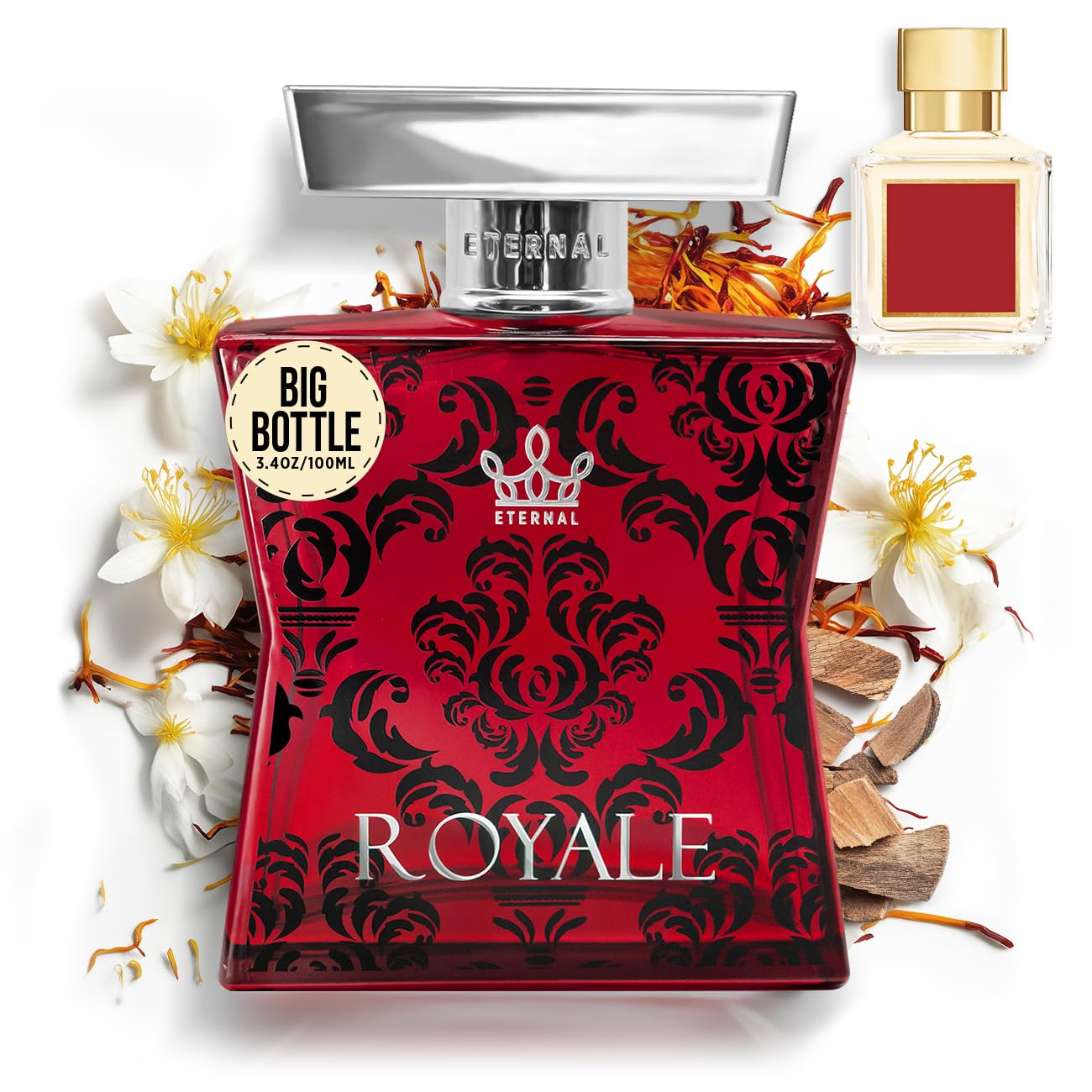 Eternal Royale - Inspired by Iconic Ambery Saffron Perfume - 3.4 oz (100ml) - EDP - Clean Ingredients - Unisex Perfume for Men & Women - 2000 sprays per bottle