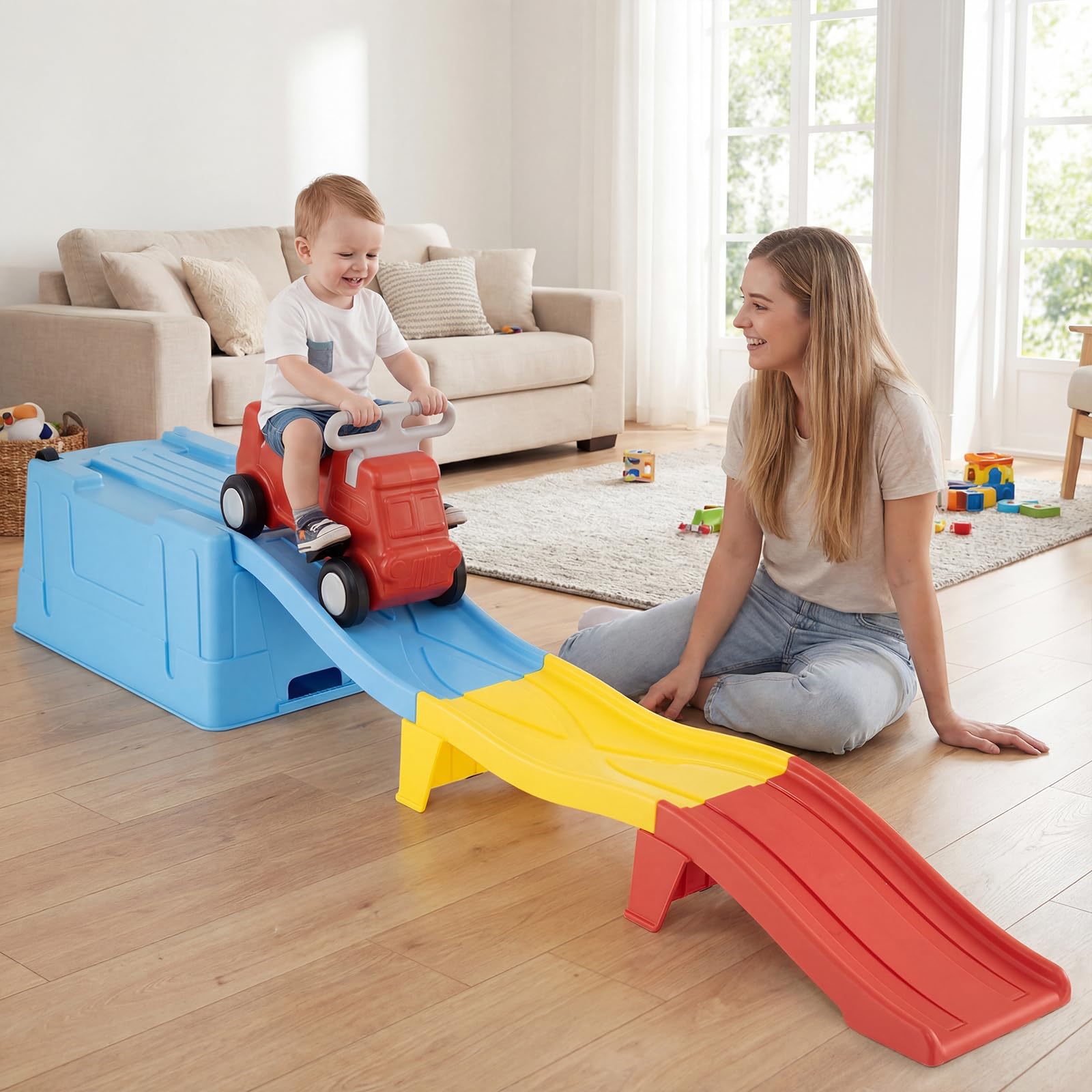 COSTWAY Macchina Cavalcabile con Scivolo, per Bambini 3 Anni+ (Blu) | Auto per Bambini con Scivolo e Vano Portaoggetti con Rotelle, Auto a Spinta per Interno ed Esterno , Portata 68 kg