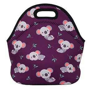 Violet Mist Womens Cute Reusable Neoprene Lunch Bag Insulated Lunch Box Koala Animal Cartoon Thermal lunch bags Bag