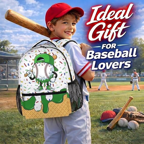 Kids Baseball Backpack for School Kindergarten Preschool, Baseball Drip Bookbag Toddler Backpack for Students, Green, One Size, Daypack Backpacks