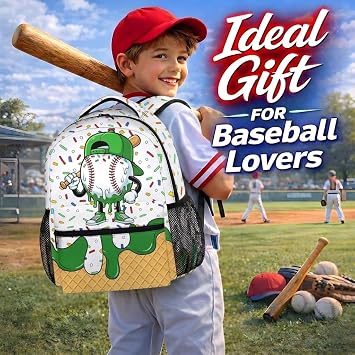 Kids Baseball Backpack for School Kindergarten Preschool, Baseball Drip Bookbag Toddler Backpack for Students, Green, One Size, Daypack Backpacks