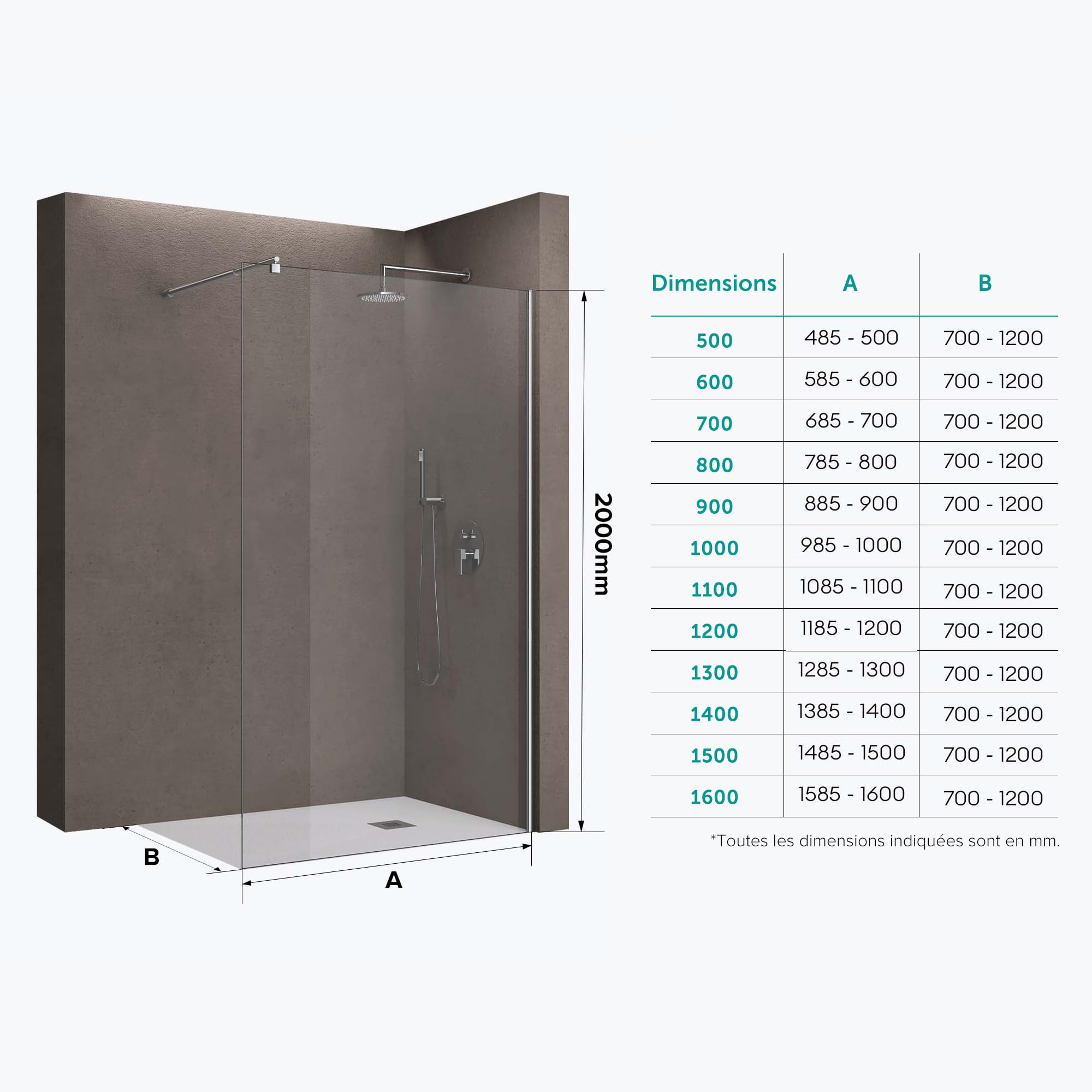 doporro Paroi de Douche à L'italienne Transparent 90cm Pare-Douche Verre de Sécurité 8mm Bremen01K 90x200cm Profilé Chromé avec Stabilisateur en Acier Inoxydable