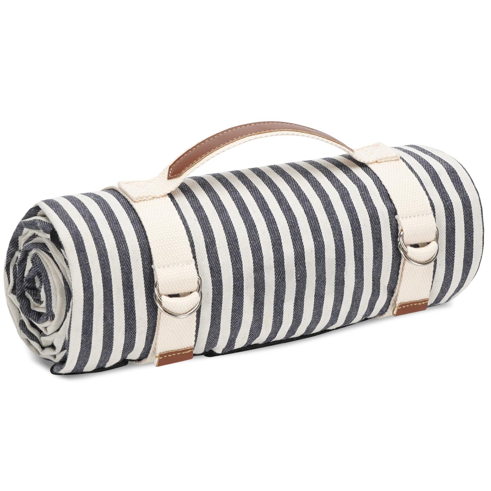 VIREO GARDEN Waterproof Picnic Blanket Portable with Carry Strap for Beach Mat or Family Outdoor Camping Party, 200X145cm Park Blanket for Grass Park, Hiking, Travel, Concerts.Navy Blue