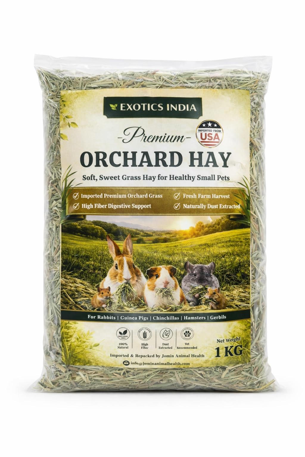 Orchard Hay for Small Pets, 1 kg | Premium High Fiber Grass Hay for Rabbits, Guinea Pigs, Chinchillas, Hamsters & Gerbils | Dust Extracted, Fresh Harvested-image-3
