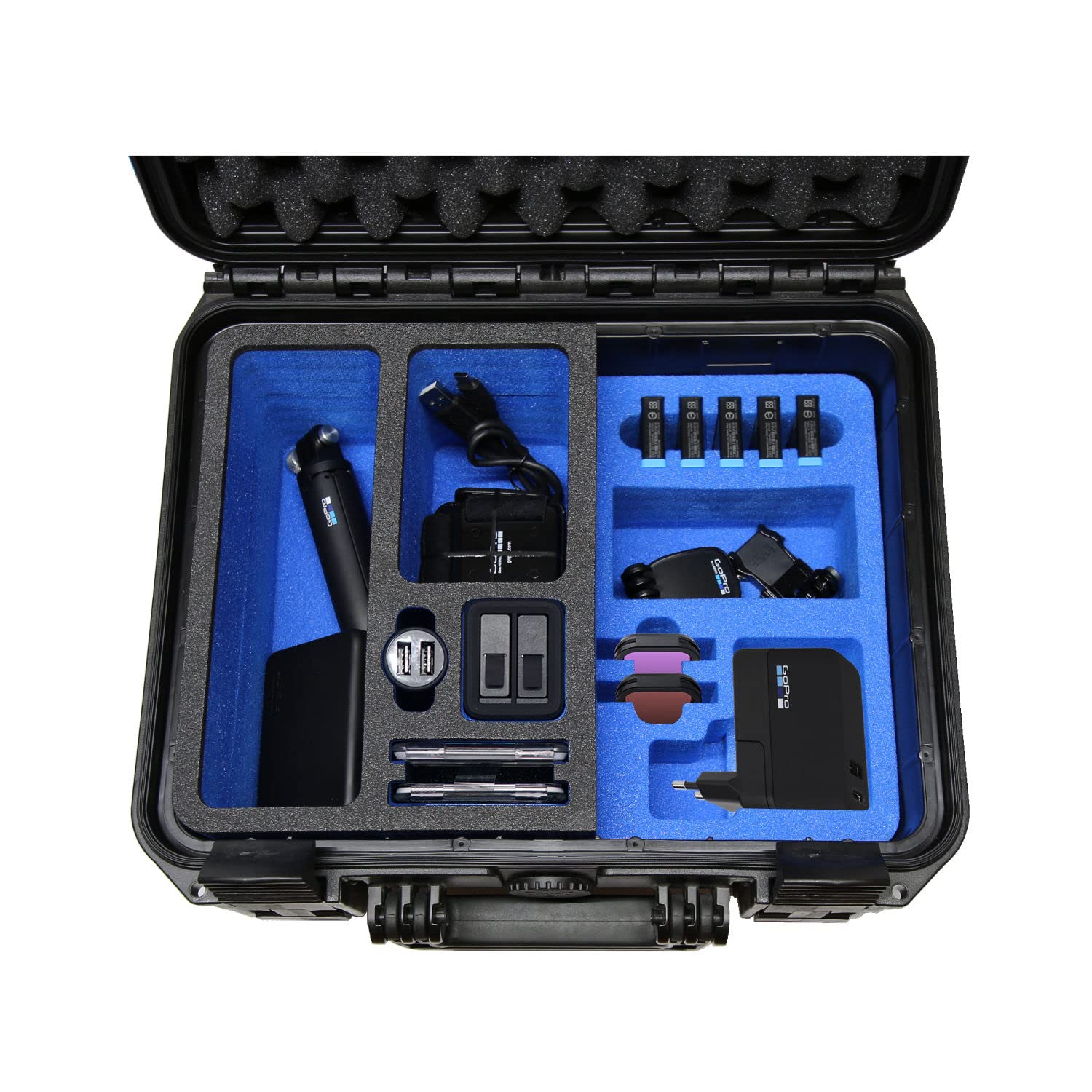 TOMcase Koffer für GoPro Hero - Tragetasche Model 7 bis 13 mit viel Platz für Ausrüstung und Zubehör - wasserdichter Outdoor Case - Transportkoffer (Koffer GoPro Hero)
