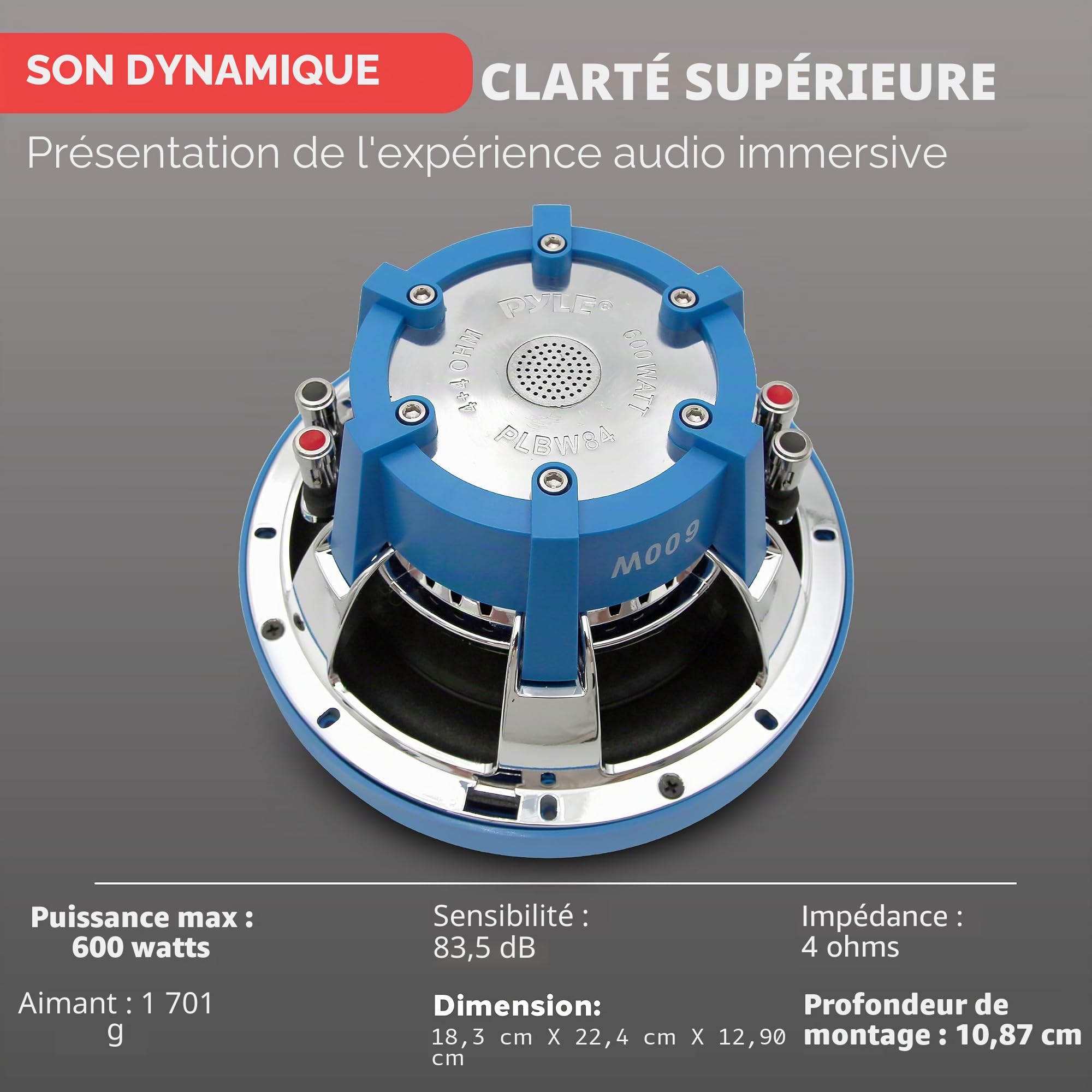 Pyle PL-BW84 Passive subwoofer Bleu subwoofer/Caisson de Basses - Subwoofers/caissons de Basses (Caisson de Basse Passif, 600 W, 4 Ohm, Bleu, 10,8 cm)