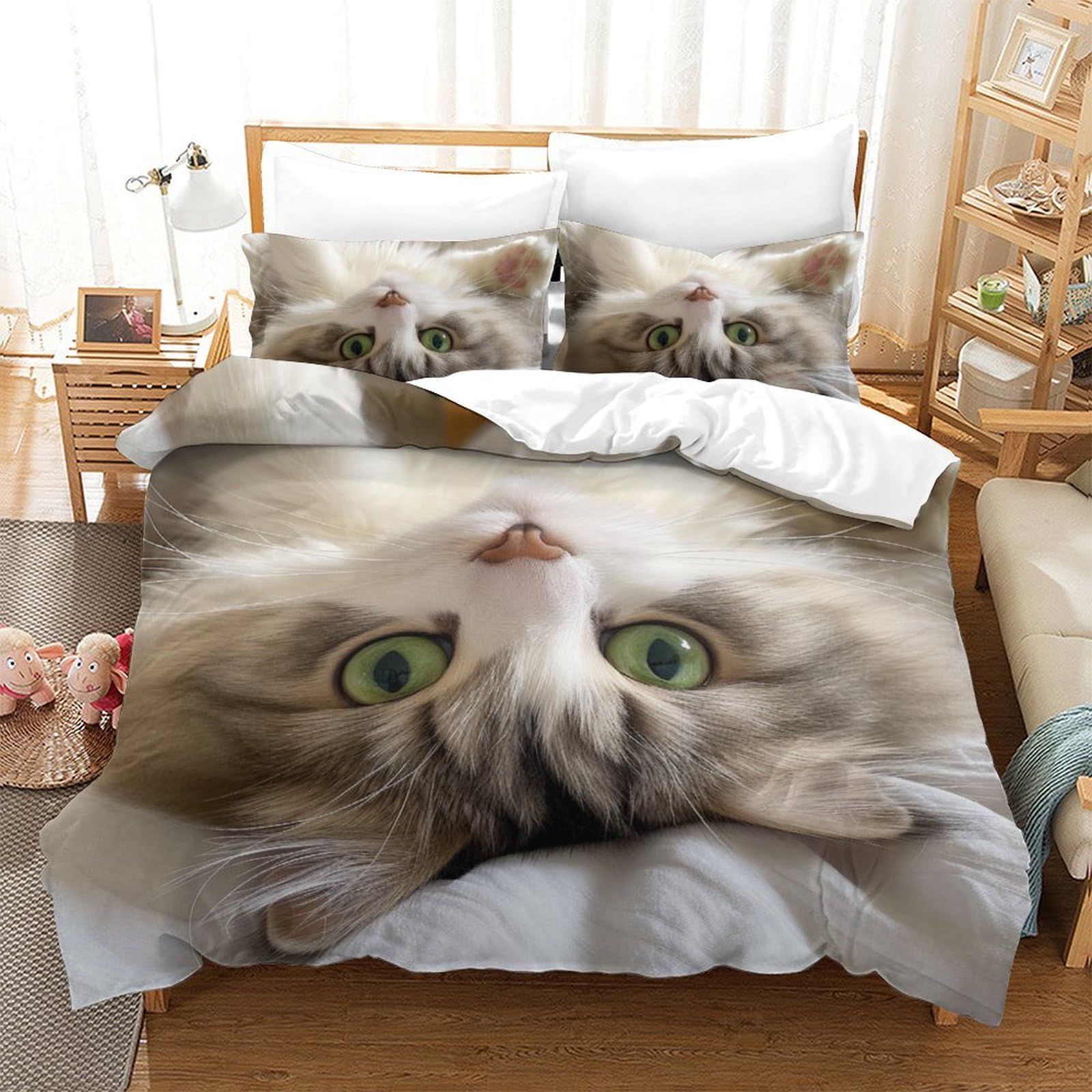 Parure de lit chat pour chambre d'enfant et lit double adulte cocooning