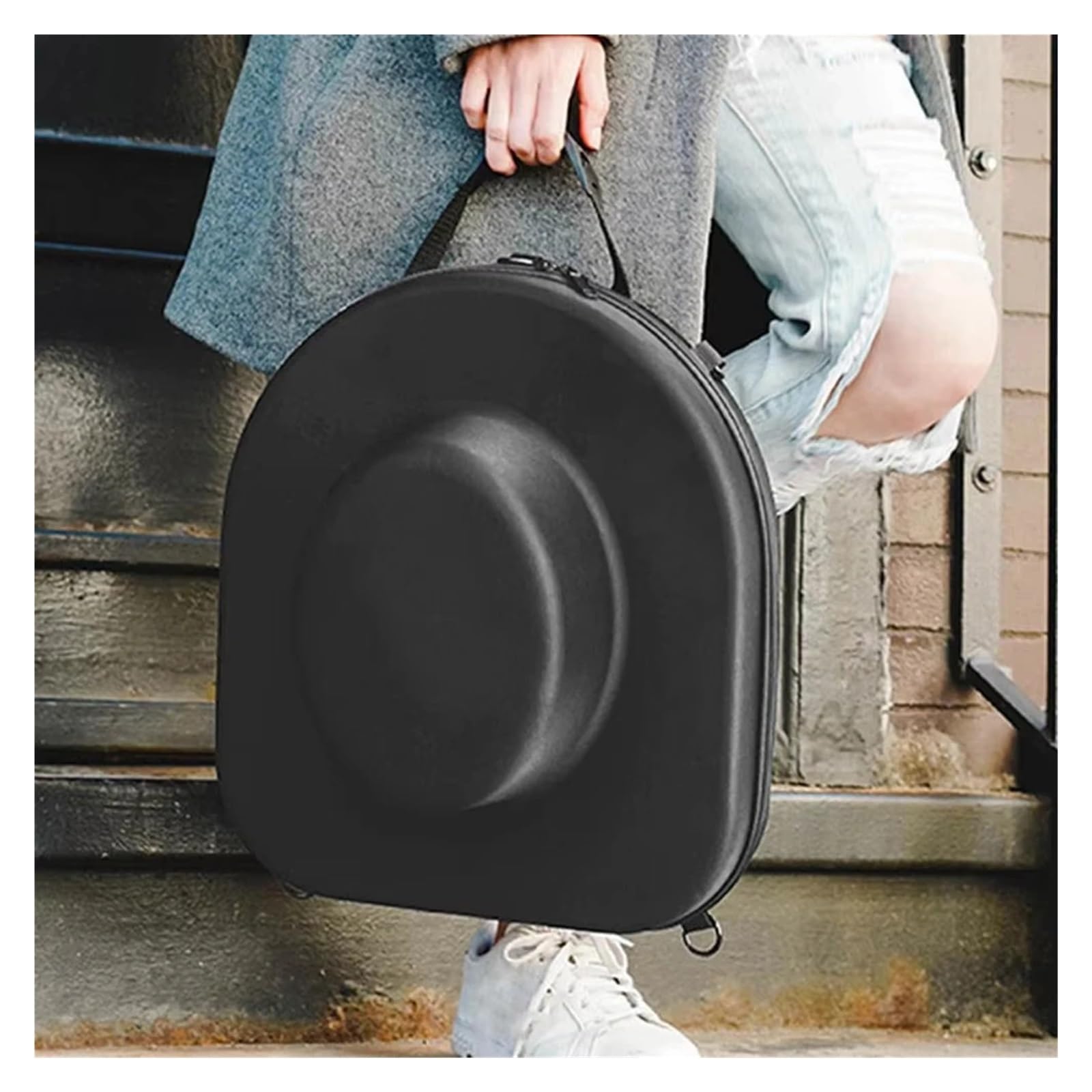 Scatola per cappelli da cowboy Borsa portaoggetti for cappello da cowboy | Scatola da viaggio 38,5 * 32,5 cm, con chiusura a cerniera con maniglia, portapacchi impermeabile, supporto rigido