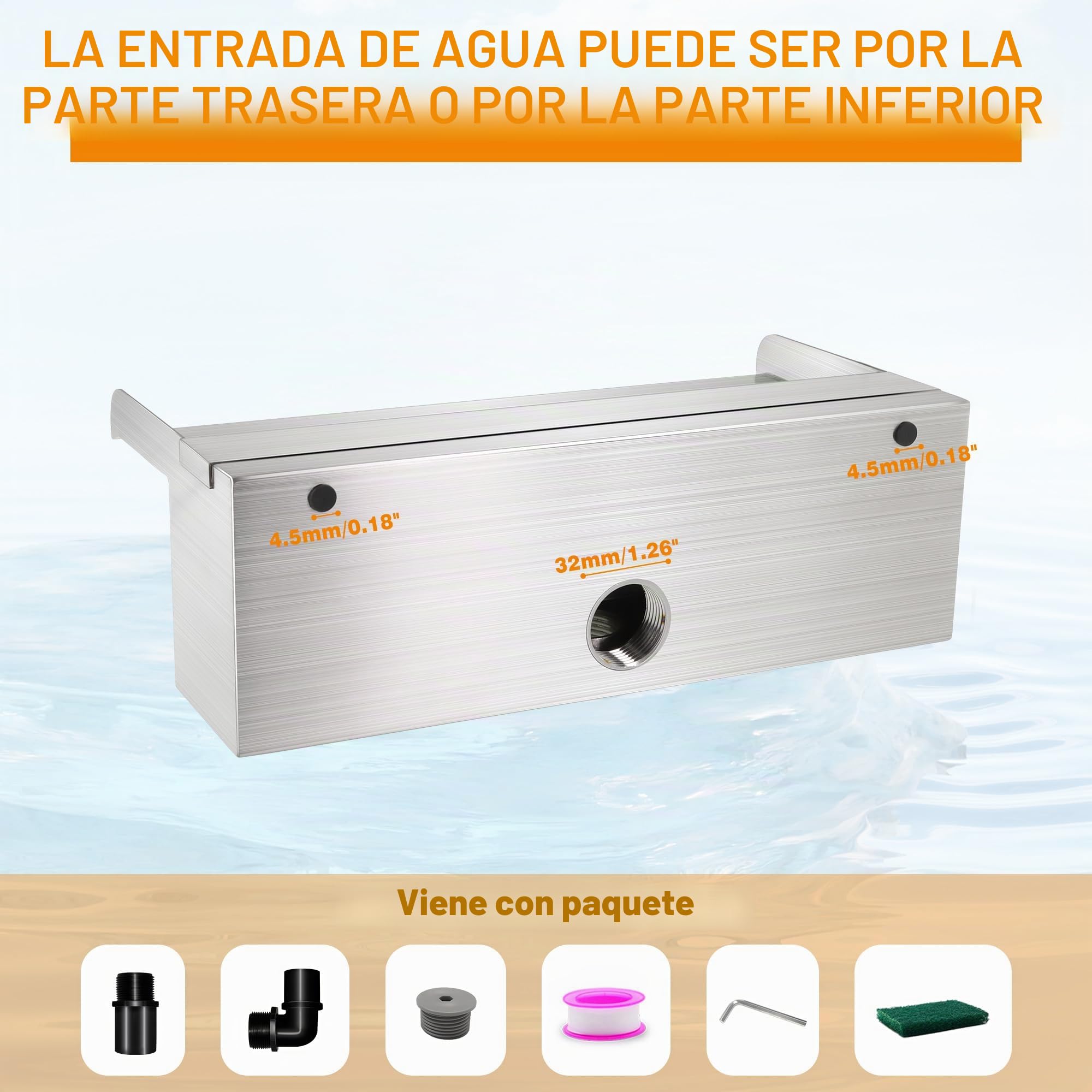Cuchillas de Fuente Piscina Cascada Acero Inoxidable, Departamento Aliviadero con Accesorios para Decoración de Estanque Exterior de Patio de Jardín (Longitud 90cm, Ancho 15cm)