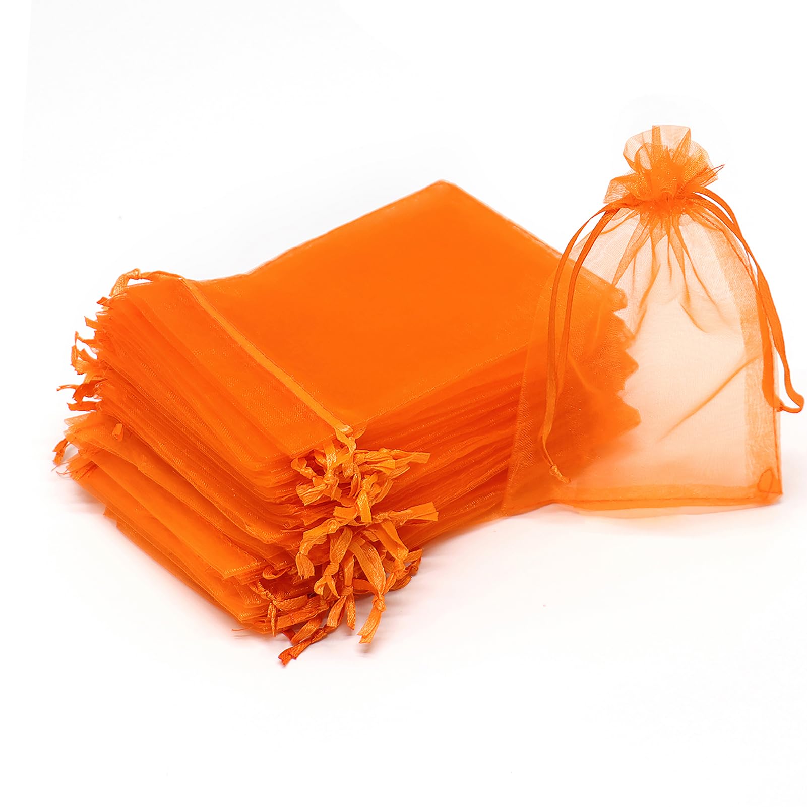 Bezall 100Pcs Orange Organza Bags 7x9 Inch, Sheer Halloween Candy Treat Bags with Drawstring, Large Jewelry Gift Pouches Wedding Party Favor Bags โ image 1