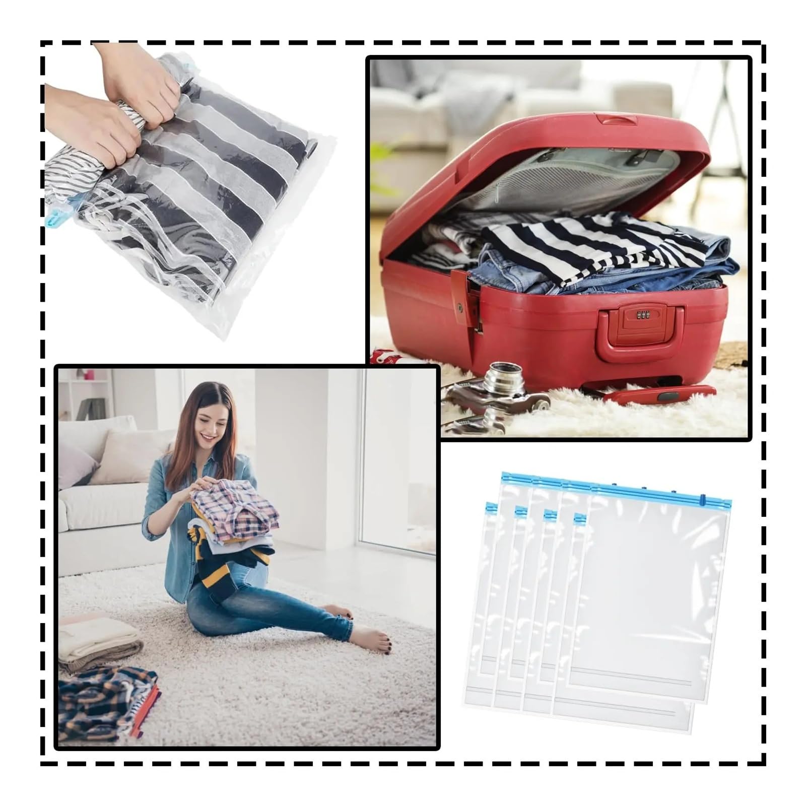 Genérico 10 bolsas de compresión de viaje for ahorrar espacio. | Bolsas enrollables for guardar equipaje, ropa y artículos de viaje.(5 Pack L)