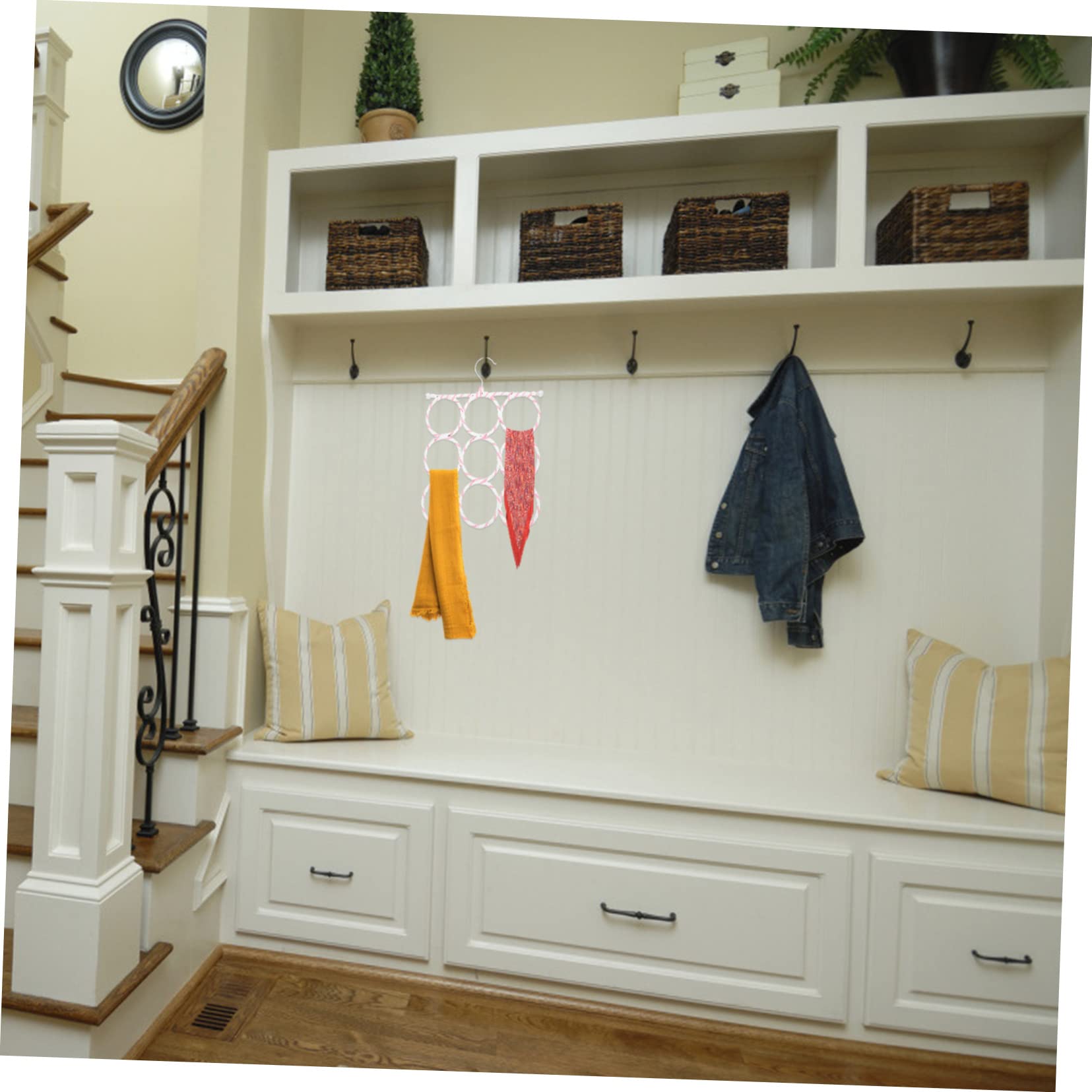 Cabilock 2Pcs Folding Scarf Hanger Versatile Home Organizer with Rattan Design for Scarves Ties Accessories Compact Space Saving Storage for Closet and Wardrobe