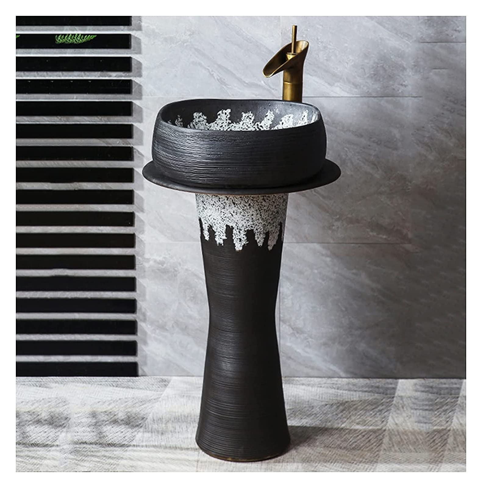 OLSKFUH Freestanding Pedestal Sink Floor Standing Art Sink Bathrooms Ceramic Luxurious Pedestal Basin Round Freestanding Sink Pedestal Lavatory Sink Standalone Art Ceramic Wash B,C