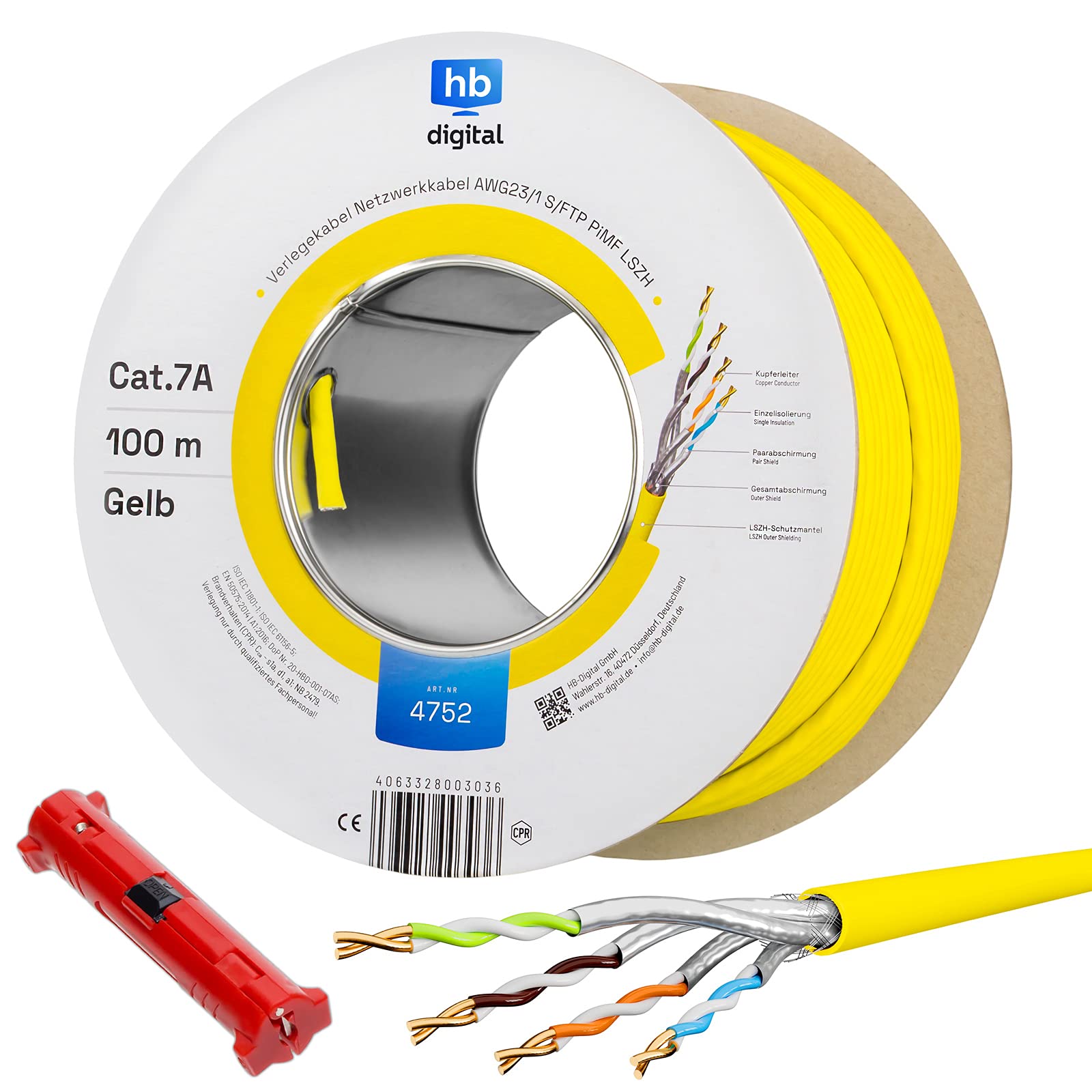Câble Réseau CAT7 100m HB-DIGITAL - Blindé S/FTP 10Gbit GHMT - Orange