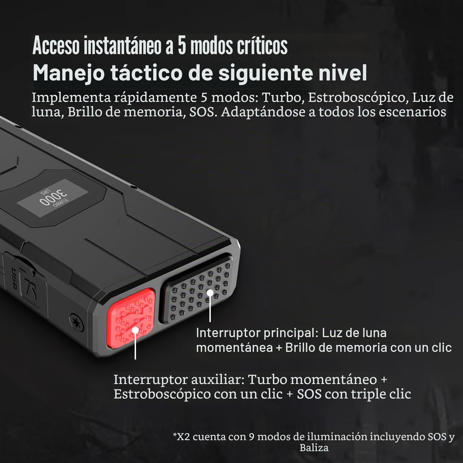 Klarus X2 Linterna táctica EDC ultra fina, 3000 lúmenes, compacta y potente, con doble interruptor, pantalla OLED y impermeabilidad IPX6. Ideal para exteriores, misiones