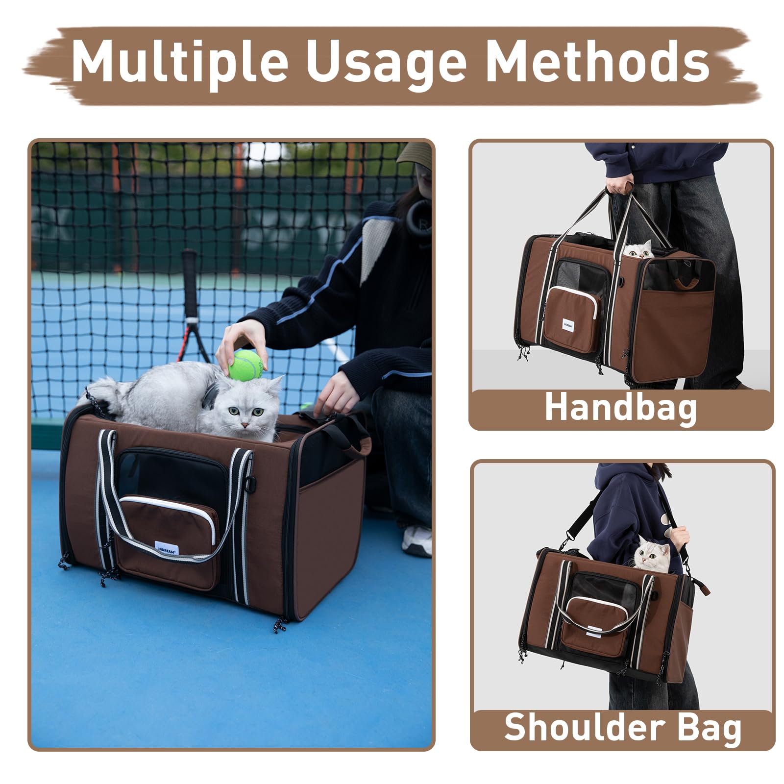 Bolsa de transporte expandible para mascotas para gatos y perros pequeños de hasta 10 kg, transportador de viaje de un solo hombro con malla transpirable, asas y bolsillos de almacenamiento