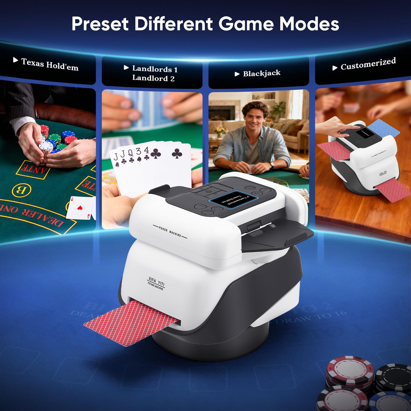 Miscelatore automatico per carte e trasmettitore di carte 2 in 1, mixer carte con 4 telecomandi, 2-8 giocatori, ricaricabile, silenzioso per poker, Texas Hold'em, Blackjack, UNO