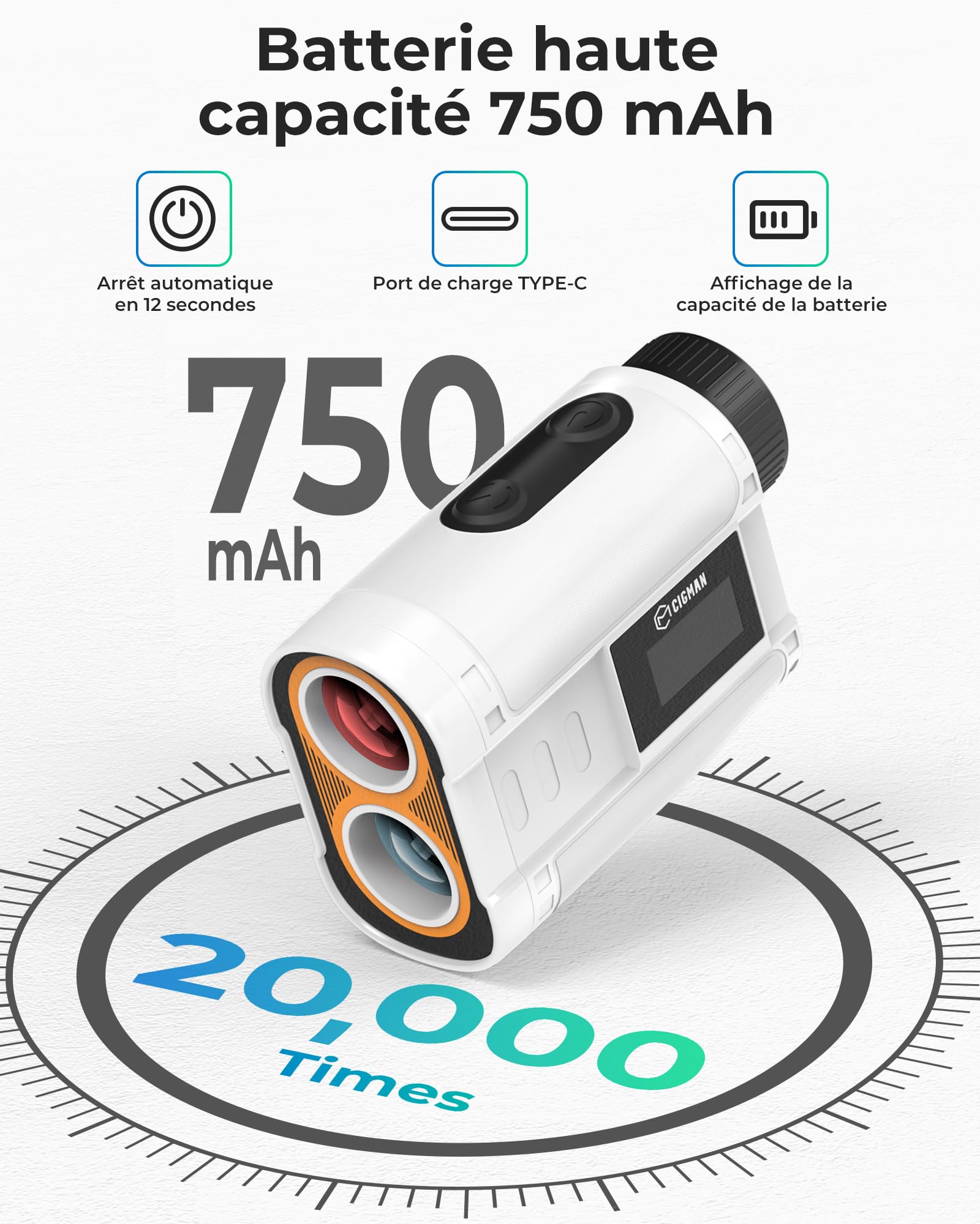 Télémètre de Golf CIGMAN 1200 m, Affichage numérique latéral, Compensation de Pente, précision ± 1 m, oculaire 25 mm, télémètre Laser Rechargeable Type-C, adapté aux terrains de Golf et aux Concerts