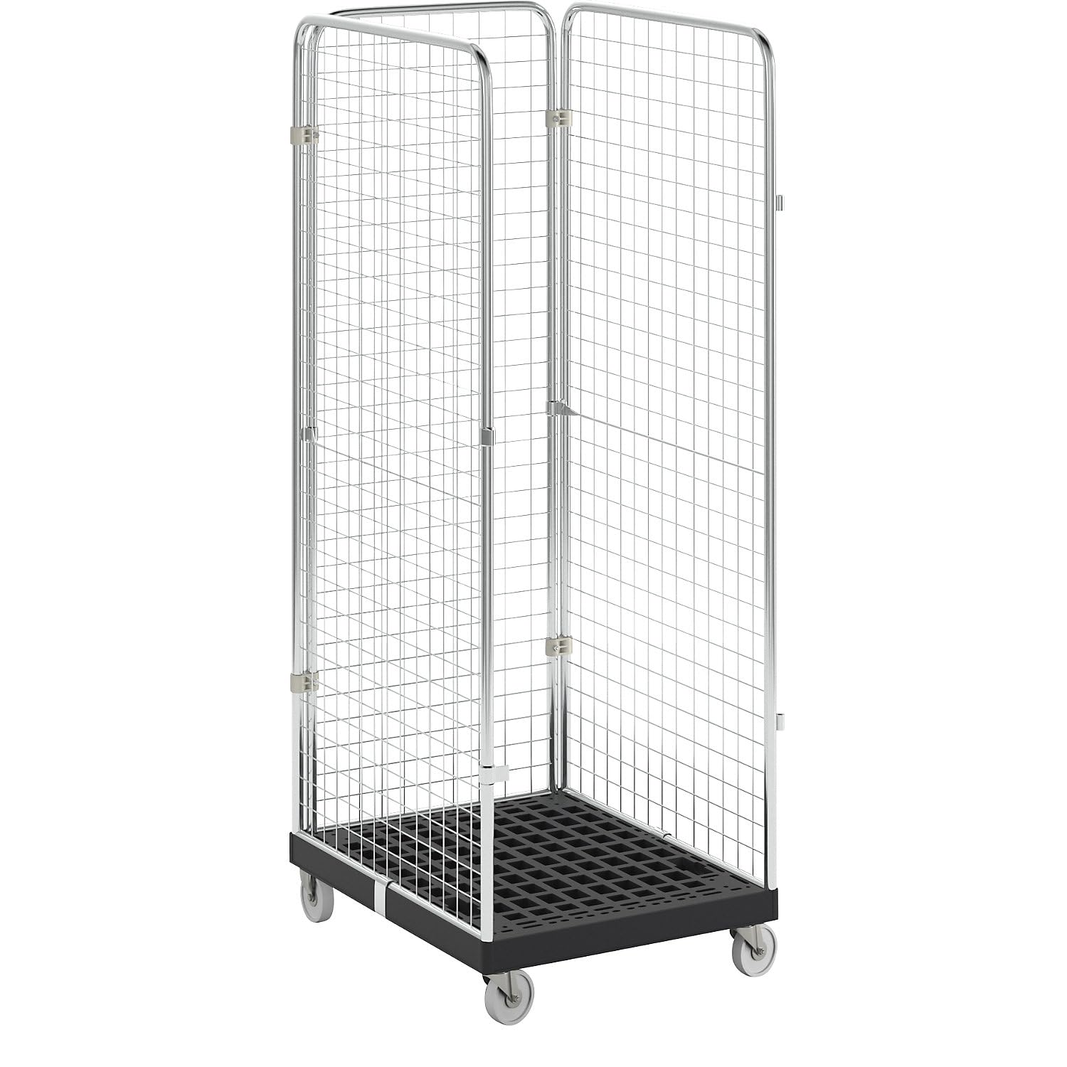 eurokraft | Roll-conteneur à Panneaux grillagés | 3 côtés | Noir/galvanisé