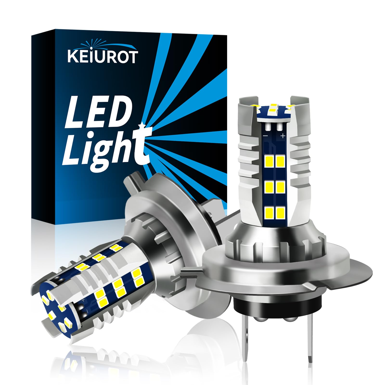 Keiurot - Bombilla LED H7, motocicleta de 12 V LED de coche, faro para motocicleta, faros 6500 K, 30 SMD 2016 LED, chips, color blanco