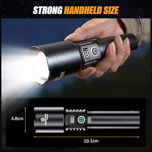 Miniatura 7 de Esgofo Linternas recargables de alto lúmenes 2000 de largo alcance 3280 pies, linterna LED fuerte de mano súper brillante de larga duración 15H,