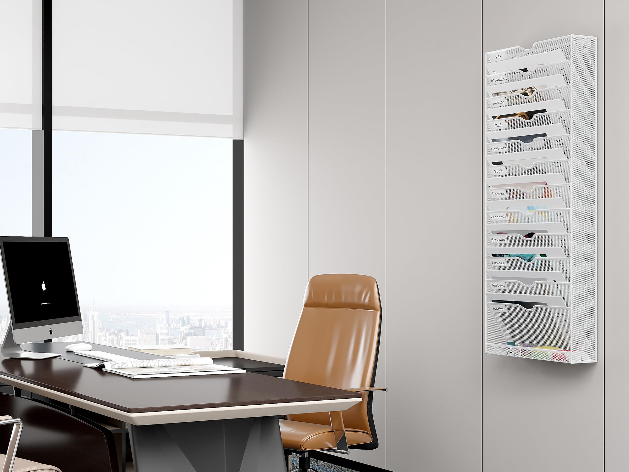 EasyPAG 16 Tier A4 Mesh in Tray Hangende Muur Bestand Houder Mail Organizer Tijdschrift Opslag Rek, Wit