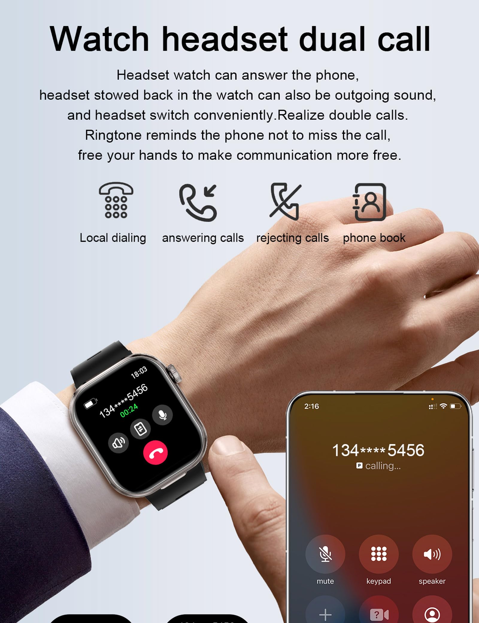 ZJX Reloj inteligente con auriculares